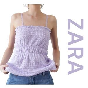 ZARA Sleeveless Smocked Top in Lavender, Size S.